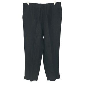 J Jill Love Linen Ankle Crop Pants Size Medium T Tall Black Elastic Waist MT